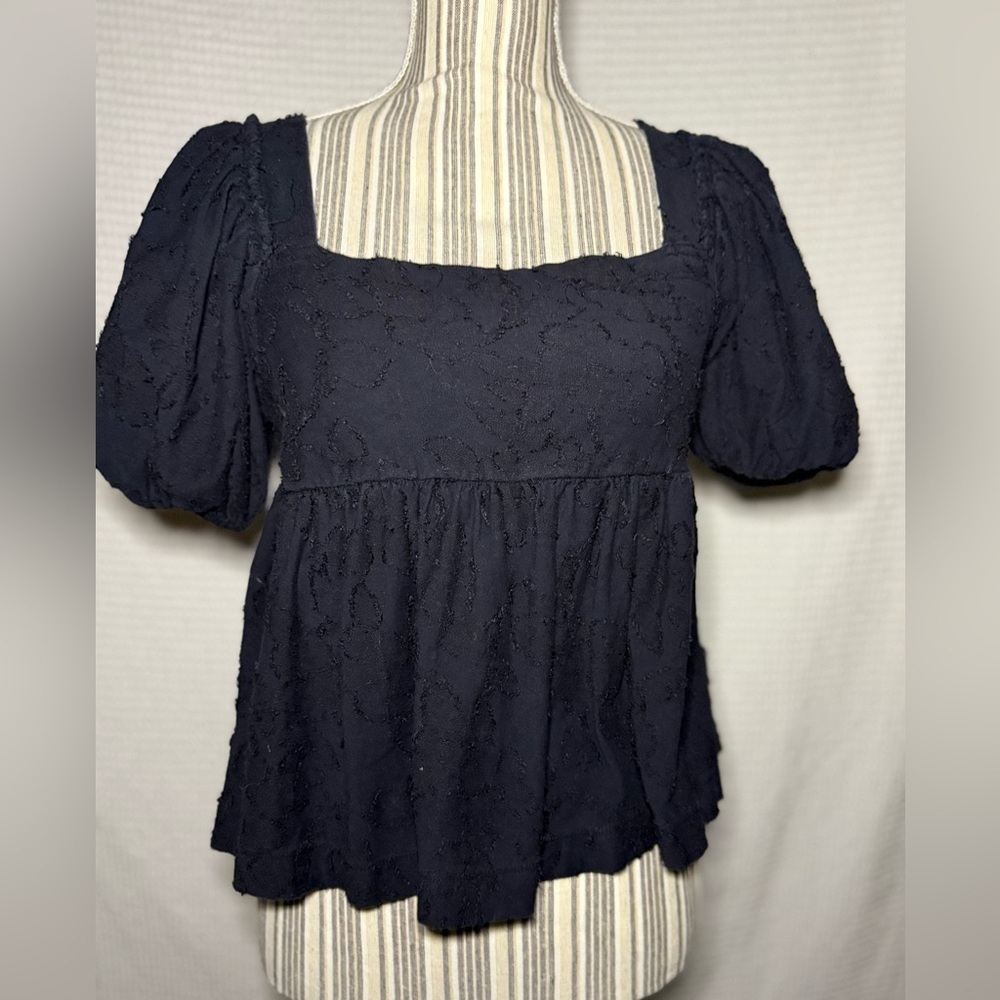 Anthro Maeve Batia Black Babydoll Blouse XS